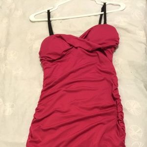 Convertible Strap Magenta Wrapped Ruche Dress